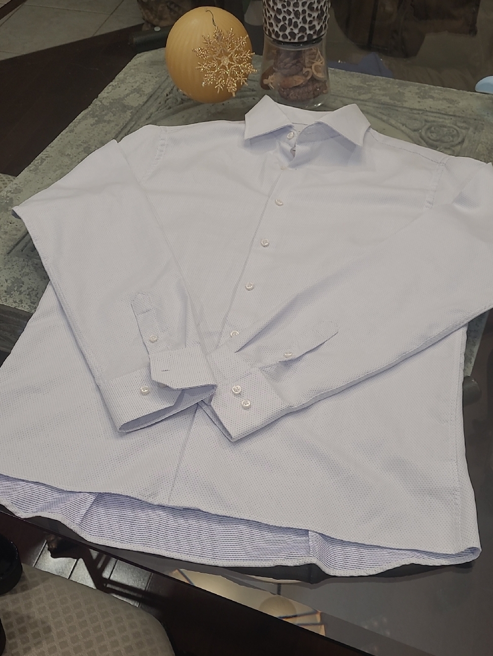 Oscar Of Sweded Mems White Polka Dot Dress Shirt Large 44 Eu